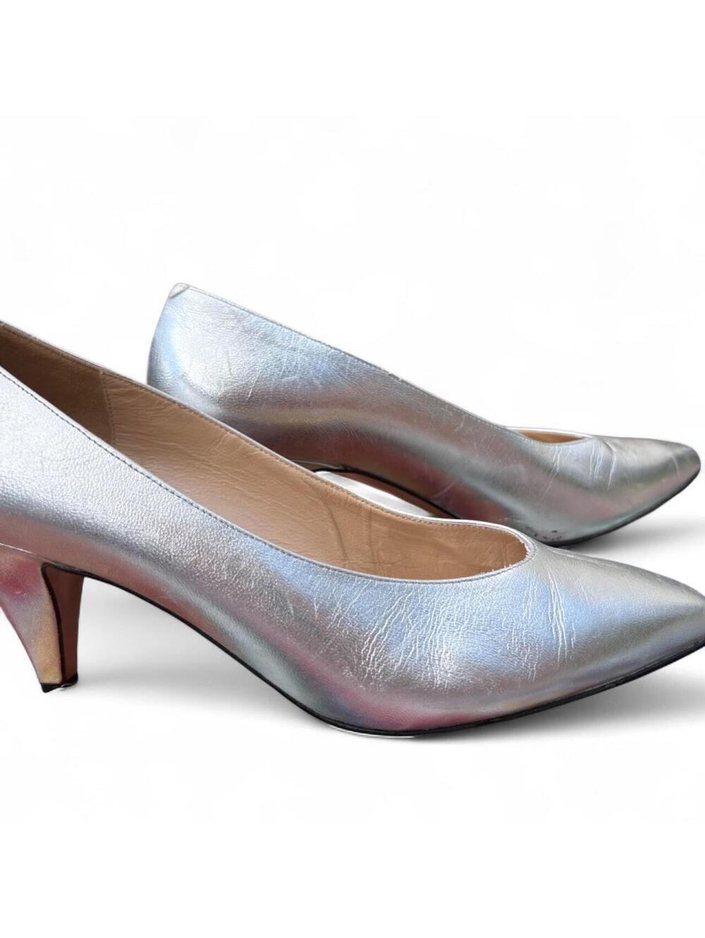 Vintage 1980s silver party dress pumps shoes! real Italian leather  size 8 b